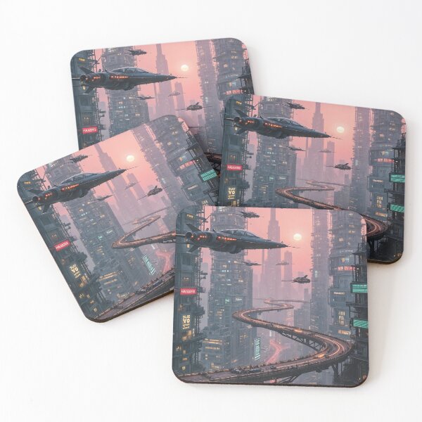 Item preview, Futuristic cyberpunk city wallpaper designed and sold by Planet Utoppia.