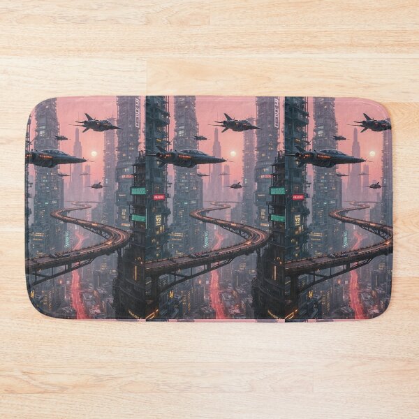 Item preview, Futuristic cyberpunk city wallpaper designed and sold by Planet Utoppia.