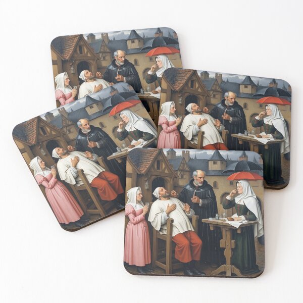Item preview, An original oil painting of a medieval doctor with a patient designed and sold by KALEIDOSCOPE UK.