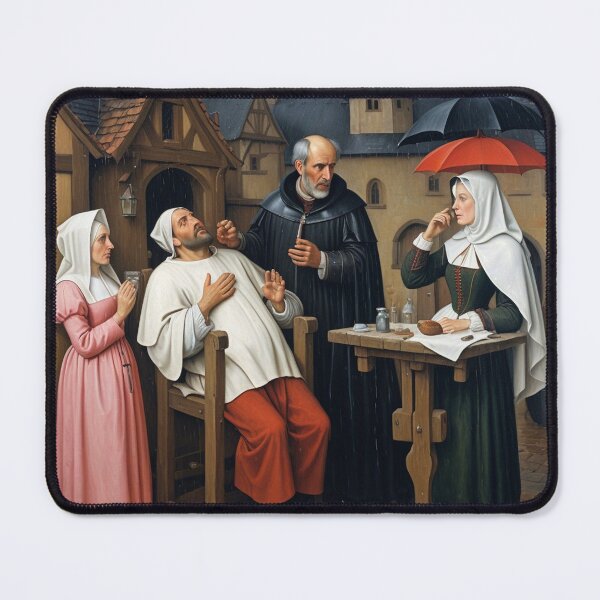 Item preview, An original oil painting of a medieval doctor with a patient designed and sold by KALEIDOSCOPE UK.