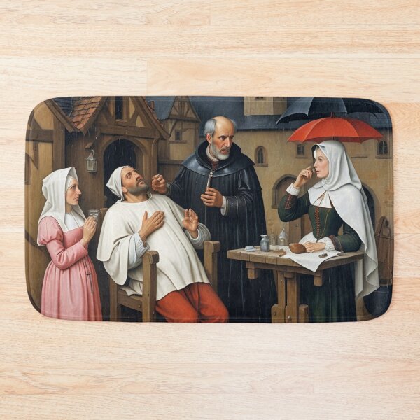 Item preview, An original oil painting of a medieval doctor with a patient designed and sold by KALEIDOSCOPE UK.