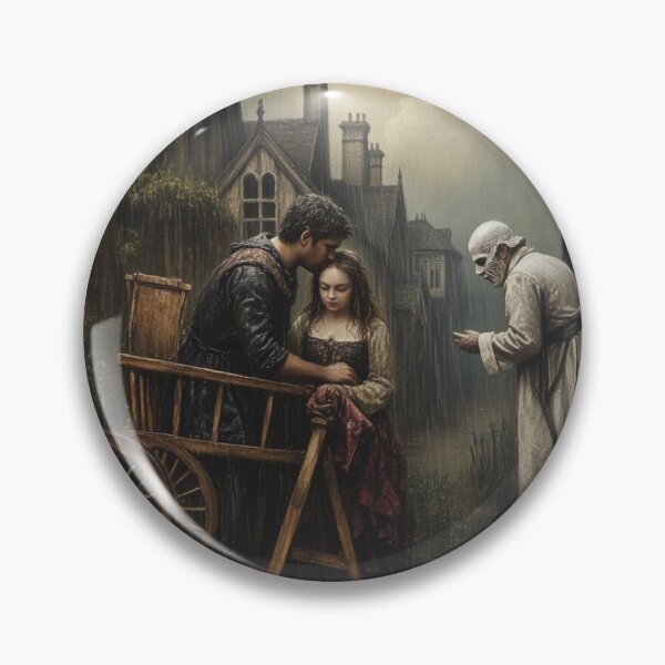 Item preview, The grim reaper visits a man and daughter in medieval village. Original artwork designed and sold by KALEIDOSCOPE UK.