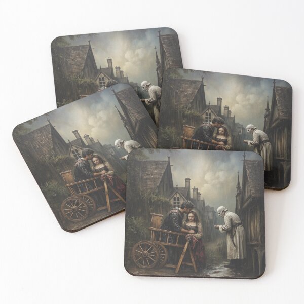 Item preview, The grim reaper visits a man and daughter in medieval village. Original artwork designed and sold by KALEIDOSCOPE UK.