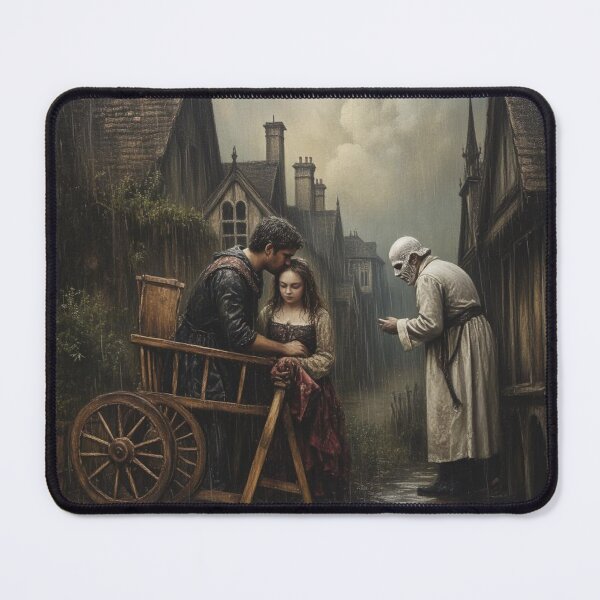 Item preview, The grim reaper visits a man and daughter in medieval village. Original artwork designed and sold by KALEIDOSCOPE UK.
