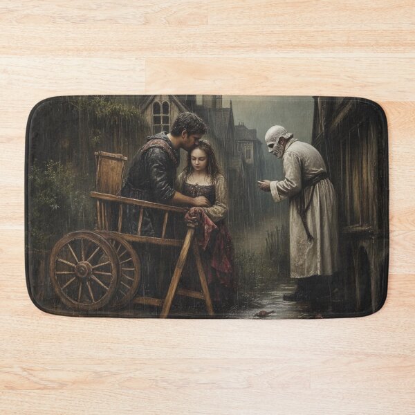 Item preview, The grim reaper visits a man and daughter in medieval village. Original artwork designed and sold by KALEIDOSCOPE UK.