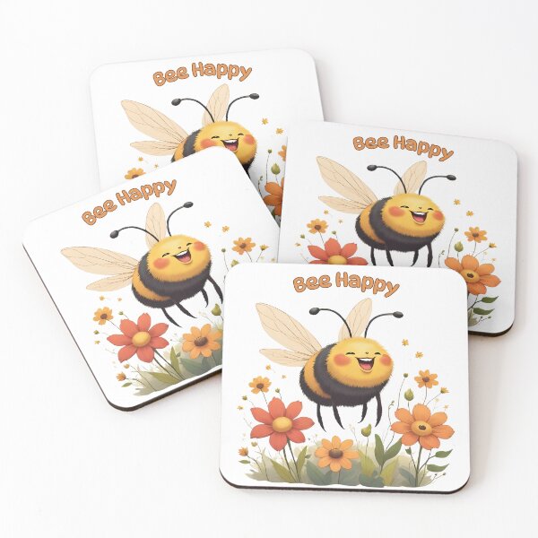 Item preview, Bee Happy – Cute Smiling Bee with Flowers designed and sold by Pixel--Threads.