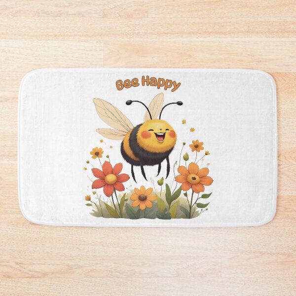Item preview, Bee Happy – Cute Smiling Bee with Flowers designed and sold by Pixel--Threads.