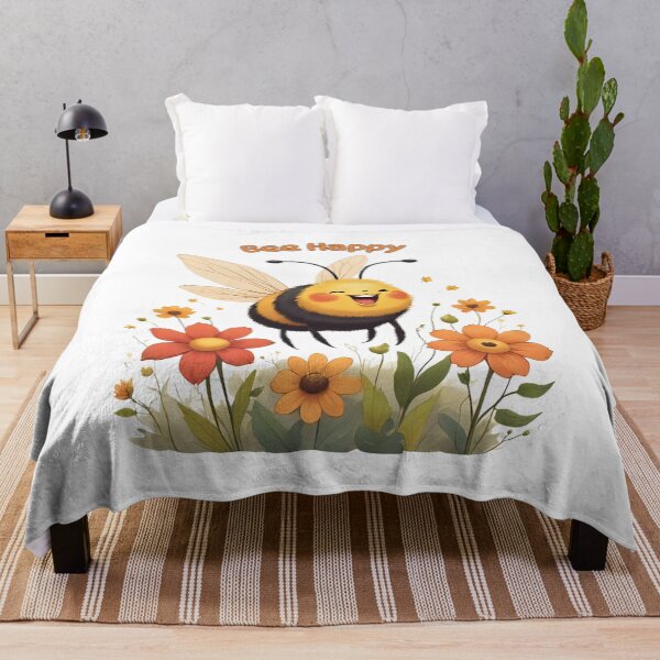 Item preview, Bee Happy – Cute Smiling Bee with Flowers designed and sold by Pixel--Threads.