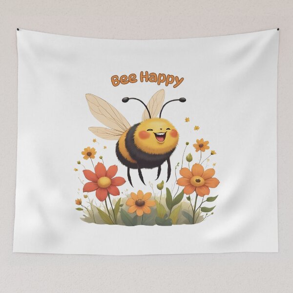 Item preview, Bee Happy – Cute Smiling Bee with Flowers designed and sold by Pixel--Threads.