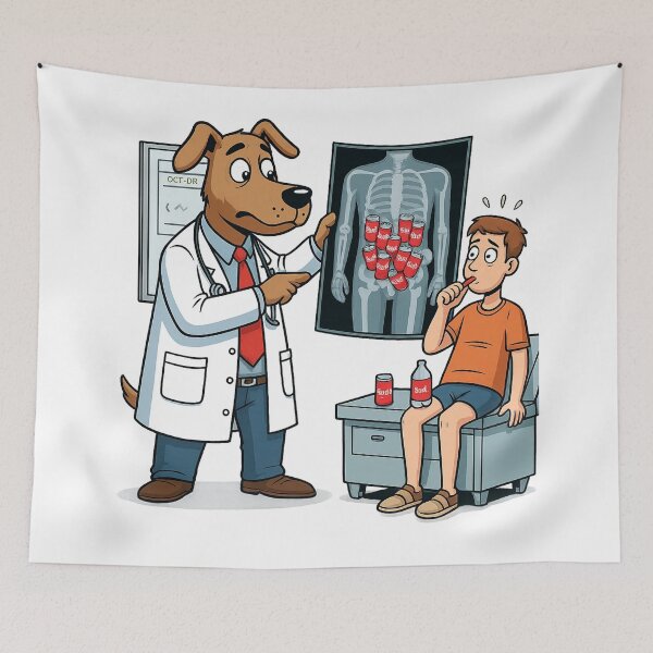 Item preview, Funny Dog Doctor X-Ray T-Shirt – Soda Cans in Intestines Cartoon Design designed and sold by Uglyandcute.