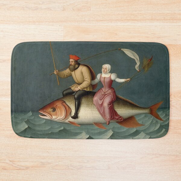 Item preview, Hieronymus Bosch style oil painting people riding a giant fish designed and sold by KALEIDOSCOPE UK.