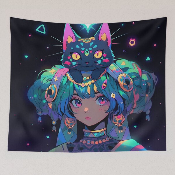 Item preview,  Anime Girl with Mystical Cat Crown designed and sold by bubblegoth.