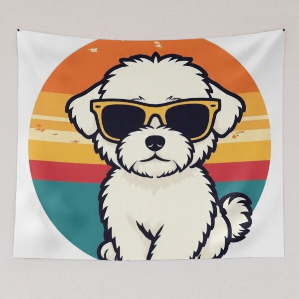 Item preview, Fluffy White Dog Sass | 80s Sunset Dog Lover designed and sold by Esterlane.