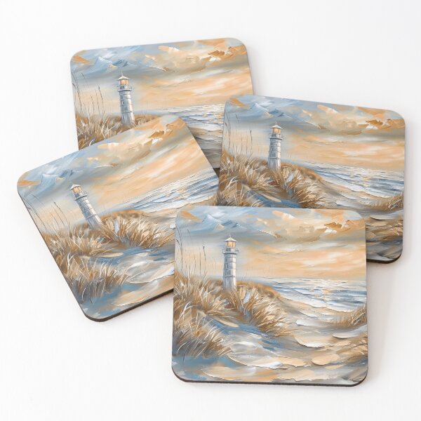 Item preview, Impasto Lighthouse Seascape, Textured Coastal Sunset Painting Art designed and sold by MargaretWiktor.