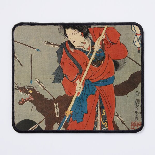 Item preview, Japanese woodblock print female warrior and wolf designed and sold by tarotstarostina.