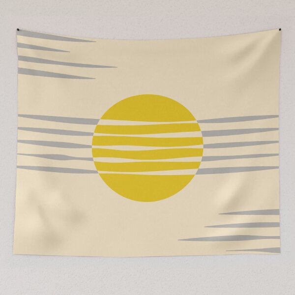 Item preview, Abstract sun in mustard yellow, off-white, grey designed and sold by CojoMoxon.