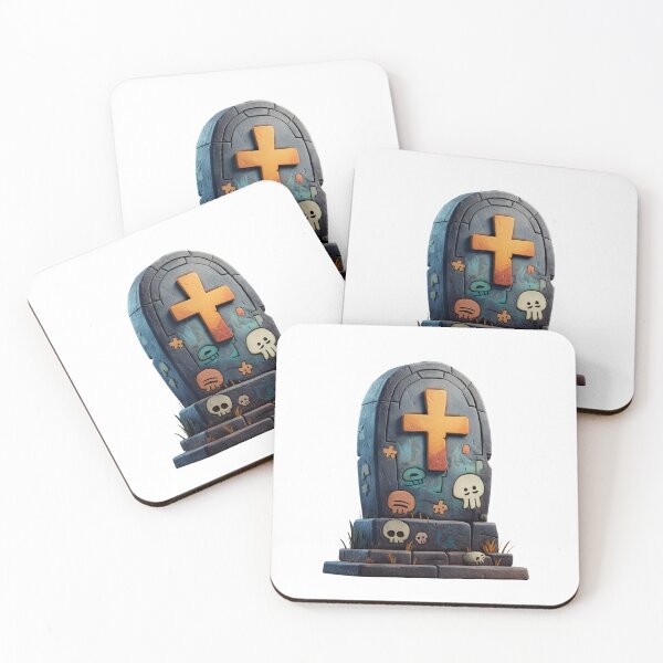 Item preview, Tombstone with Cartoon Skulls and Bones for Halloween, Horror, and Cemetery-themed Illustrations Featuring Gothic Cross and Moss Details designed and sold by Mimoshi ⭐⭐⭐⭐⭐.