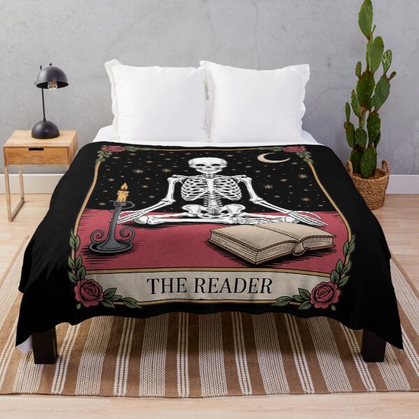 Item preview, Books Lovers Reading Halloween Cottagecore Skeleton Aesthetic Tarot Card designed and sold by blueyeeti.
