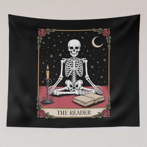 Item preview, Books Lovers Reading Halloween Cottagecore Skeleton Aesthetic Tarot Card designed and sold by blueyeeti.