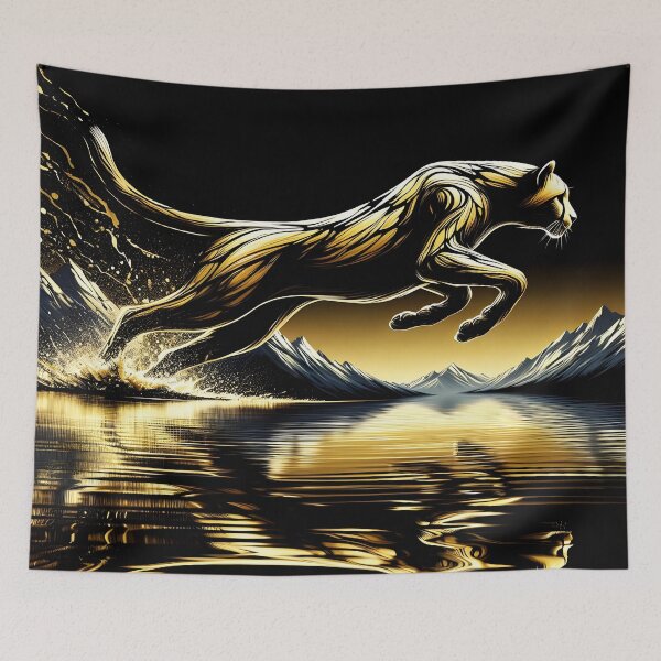 Item preview, Gold Charcoal Cheetah on Water, Ai Generated Art  designed and sold by ACC .