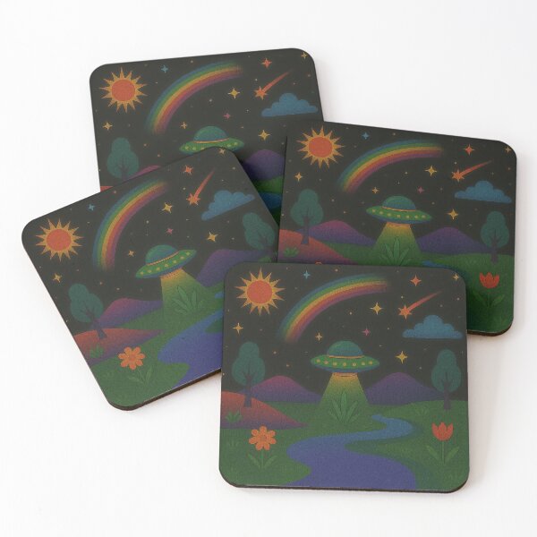Item preview, Whimsical UFO Rainbow Night Landing designed and sold by zzz888.