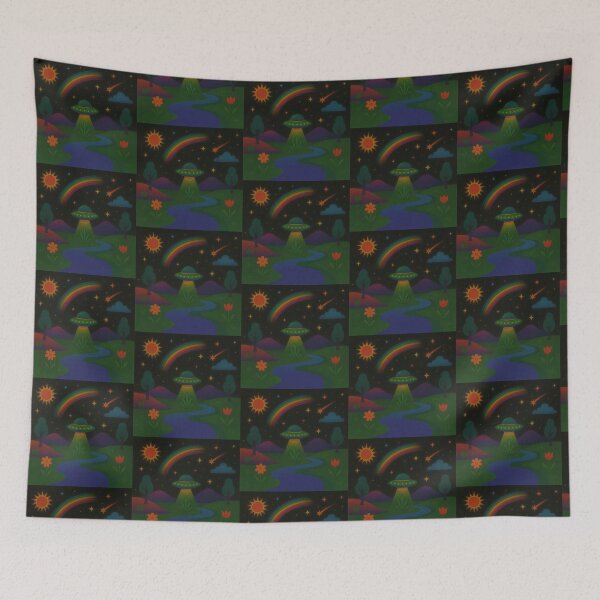 Item preview, Whimsical UFO Rainbow Night Landing designed and sold by zzz888.
