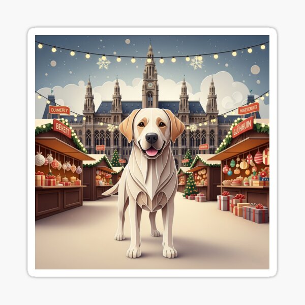 Artikel-Vorschau von Fröhlicher Labrador Retriever am Wiener Weihnachtsmarkt – Papierfalt-Winterszene, designt und verkauft von ChernTawan.