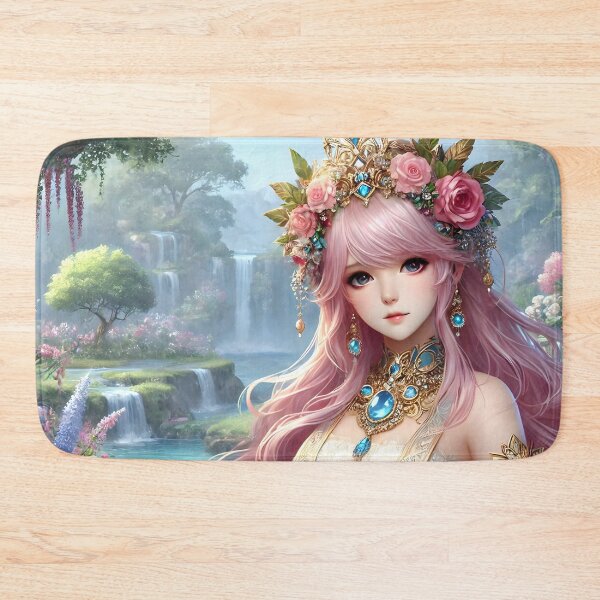 Item preview, Enchanting Fantasy Woman with Pink Hair and Floral Crown designed and sold by PandaTShirtShop.