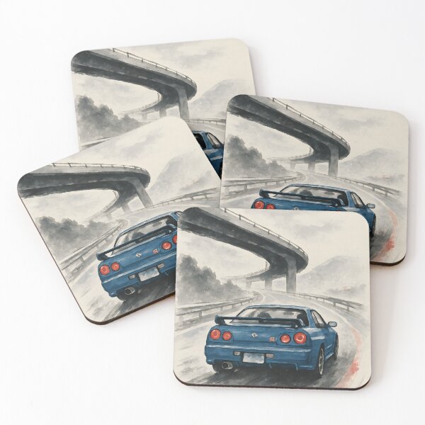 Item preview, JDM Night Run – Wangan Highway in Ink Style designed and sold by SakuraSpeed.