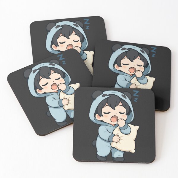 Item preview, Happy Sleepy Panda Boy – Cute Chibi Panda in Pajamas Holding Pillow designed and sold by ColorSplash123.