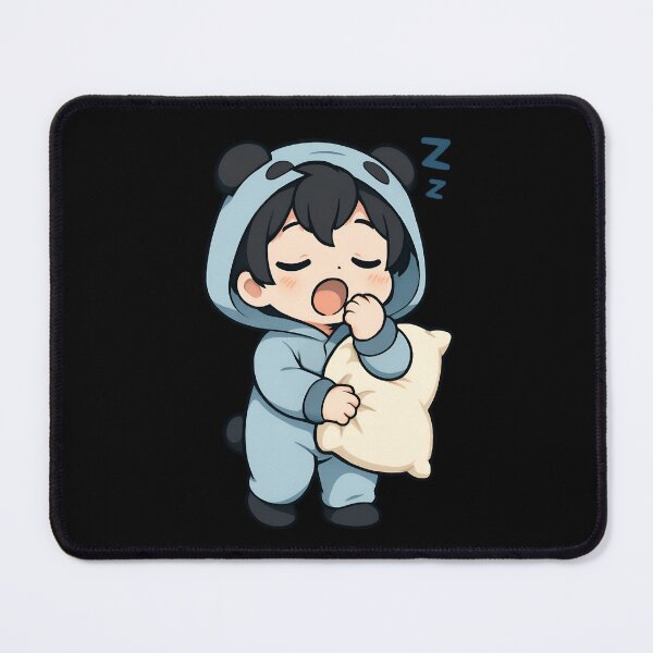 Item preview, Happy Sleepy Panda Boy – Cute Chibi Panda in Pajamas Holding Pillow designed and sold by ColorSplash123.