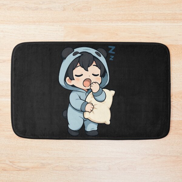 Item preview, Happy Sleepy Panda Boy – Cute Chibi Panda in Pajamas Holding Pillow designed and sold by ColorSplash123.