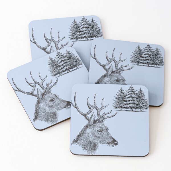 Item preview, Deer Head with Pine Trees – Rustic Wildlife Illustration designed and sold by ToscaniArt.