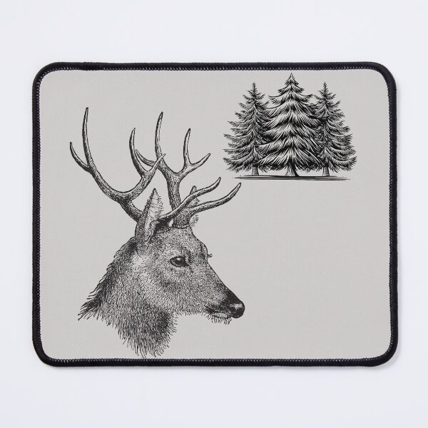 Item preview, Deer Head with Pine Trees – Rustic Wildlife Illustration designed and sold by ToscaniArt.