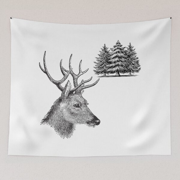 Item preview, Deer Head with Pine Trees – Rustic Wildlife Illustration designed and sold by ToscaniArt.