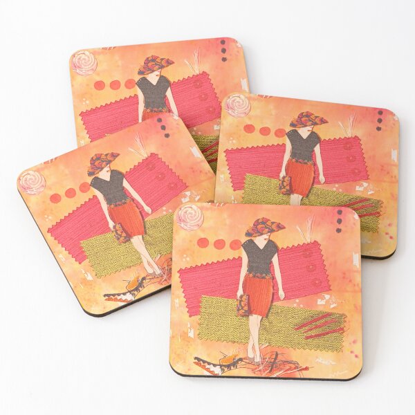 Item preview, Orange textile collage lady designed and sold by Jo Wyles.
