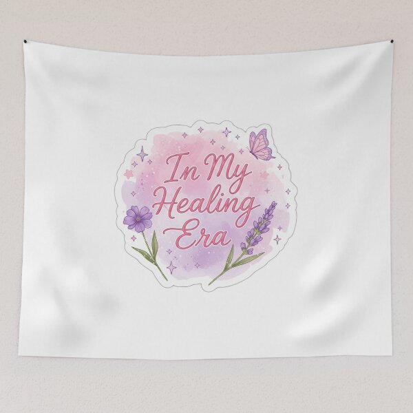 Item preview, In My Healing Era – Aesthetic Handwritten Sticker in Soft Pink and Lavender designed and sold by 001Haiba.