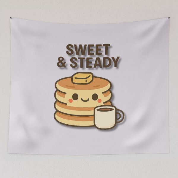 Item preview, Sweet & Steady – Cute Pancake Stack Holding Coffee Funny Breakfast Cartoon Illustration designed and sold by konthai.familyart.