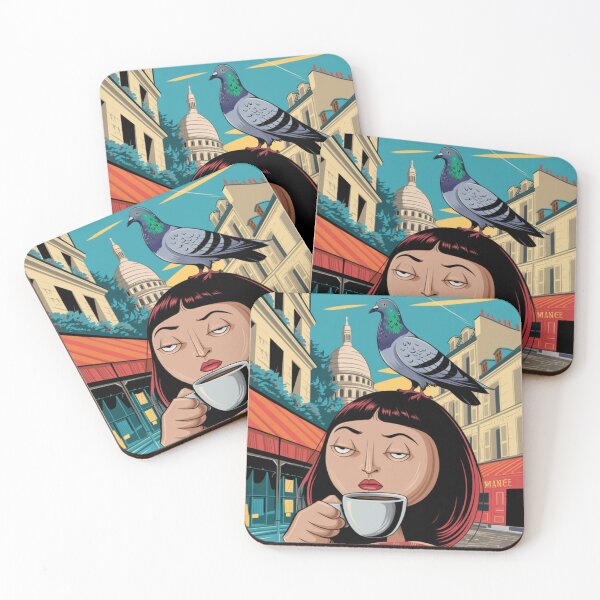 Item preview, Montmartre, France Travel Poster |  Le Quirks Character with Pigeon  designed and sold by LeQuirks.
