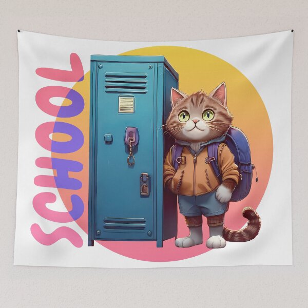 Item preview, First Day Energy – Cute Cat Back to School Cartoon Art designed and sold by Vrixat.