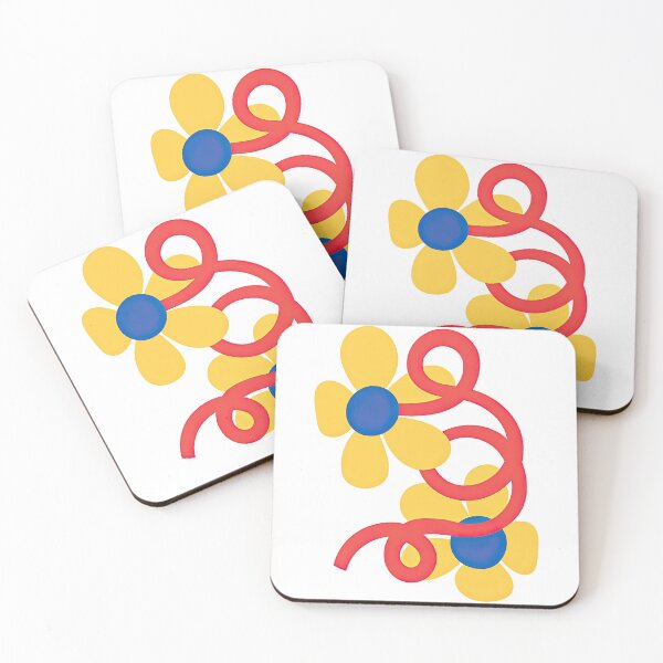 Item preview, Playful Yellow Flower Trio With Red Swirl Vines designed and sold by ArtfulWeave.