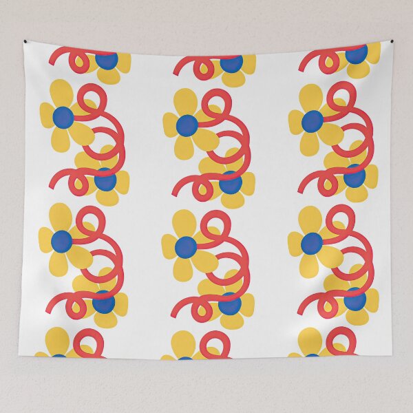 Item preview, Playful Yellow Flower Trio With Red Swirl Vines designed and sold by ArtfulWeave.