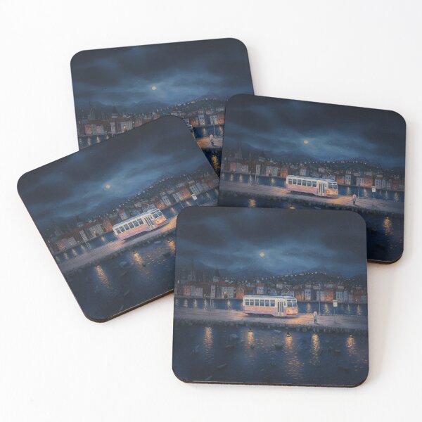 Item preview, Moonlit Tram by the Waterfront designed and sold by Whimsical Hug.