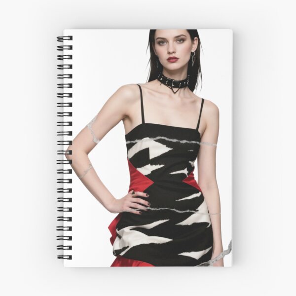 Item preview, Woman in Black Dress with White and Red Geometric Patterns designed and sold by Creative88Art.