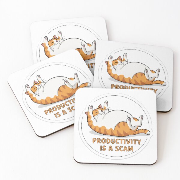 Item preview, Productivity Is a Scam – Funny Fat Cat Sticker in Cartoon Style designed and sold by 001Haiba.