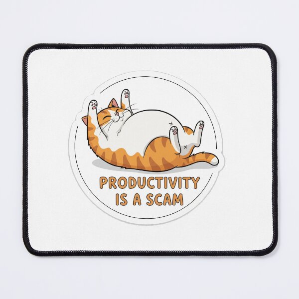 Item preview, Productivity Is a Scam – Funny Fat Cat Sticker in Cartoon Style designed and sold by 001Haiba.