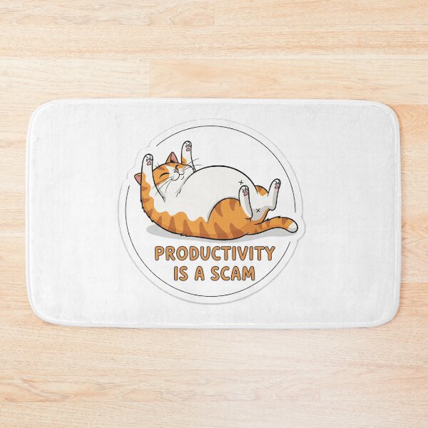 Item preview, Productivity Is a Scam – Funny Fat Cat Sticker in Cartoon Style designed and sold by 001Haiba.