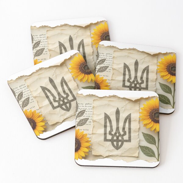 Item preview, Ukrainian Trident with Sunflowers on Aged Torn Paper Design designed and sold by Creative88Art.