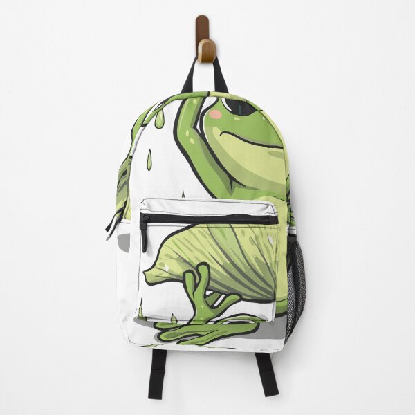 Item preview, A cute cartoon frog sits happily while holding a large green leaf over its head to shield itself from the rain designed and sold by Royalsticker.