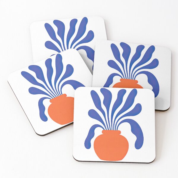 Item preview, Orange Vase with Blue Abstract Botanical Sprays designed and sold by ArtfulWeave.